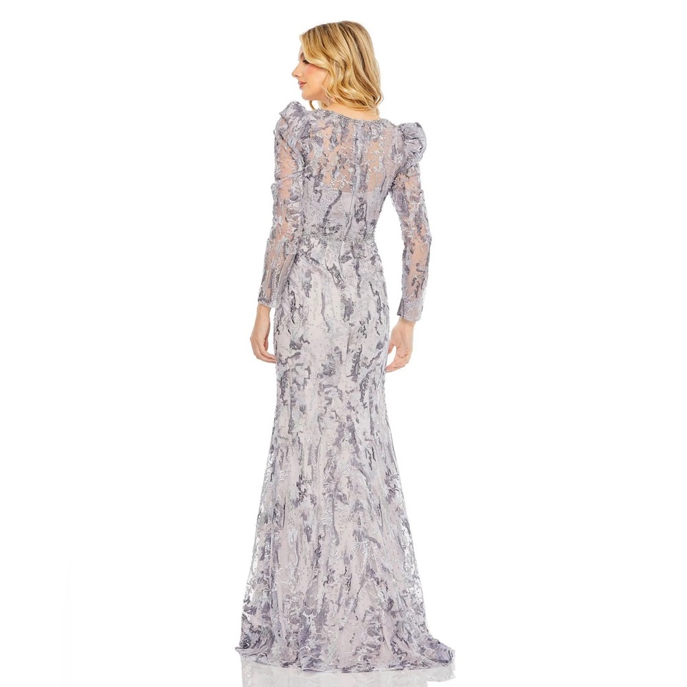 NWT $798 MAC DUGGAL 20425 V-Neck Embellished Puff Sleeve Gown Lilac Dress Purple - Picture 4 of 5